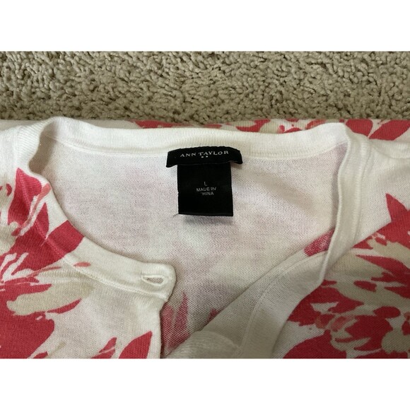 Ann Taylor, 3/4 Sleeve, White And Pink Floral Cardigan, Size: L - Picture 6 of 7